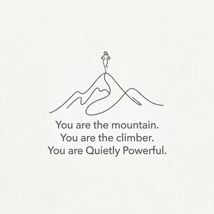 Nourivra Co. Quietly Powerful original "summit" line art of woman on mountain